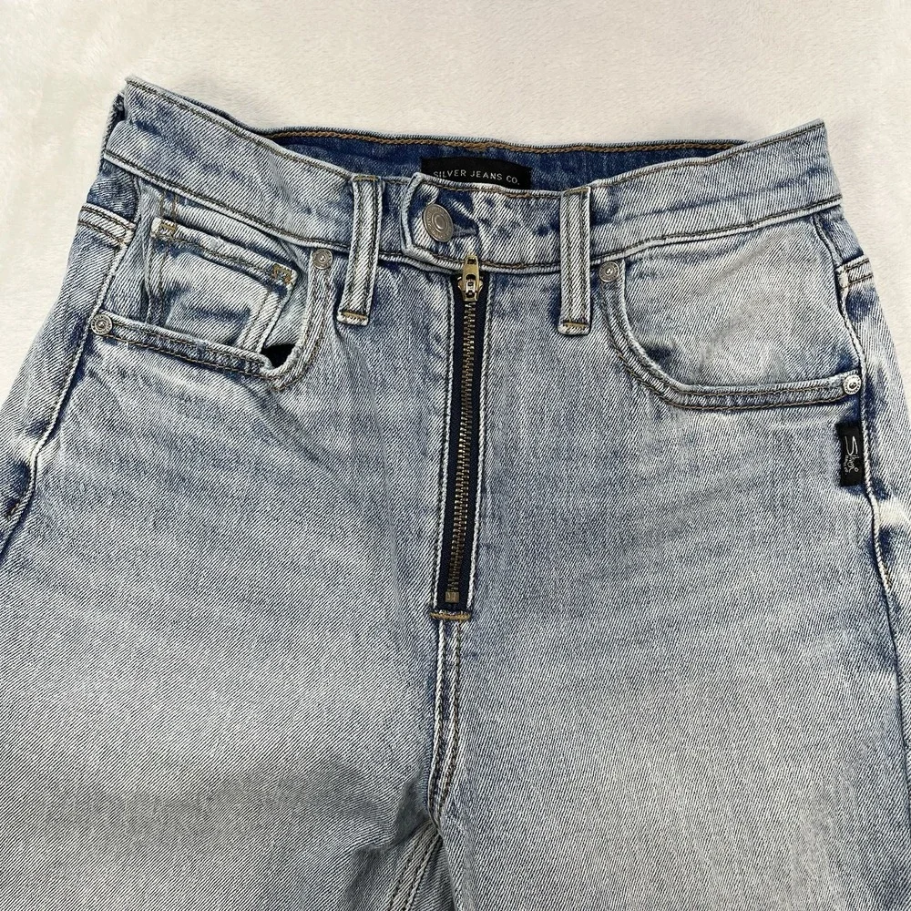 Silver Jeans Highly Desirable Straight Leg Womens 25 Light Wash Exposed Zipper